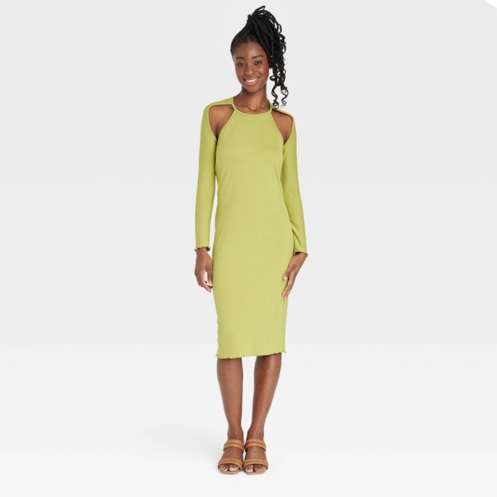 ⭐️ Target Women's Long Sleeve Cutout Bodycon Dress - Lime Size XL